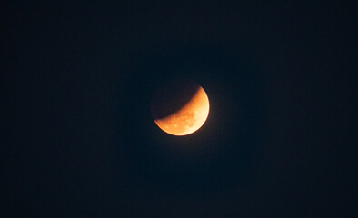 The Worm Moon total lunar eclipse, the last full moon of winter, the Moon moves from right to left as it passes through Earth's shadow. The Moon was taking on a coppery red hue, known as "Blood Moon." © Soumyabrata