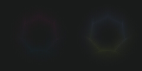 Minimalist Geometric Dotted Circle Pattern, Abstract Stipple Art Illustration on Black Background Vector © Tonmoy