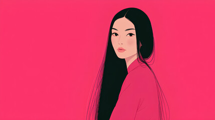 Fototapeta premium Asian woman pink background beauty portrait Stock Illustration