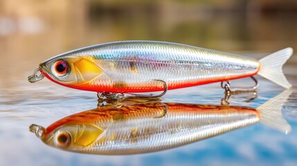 Realistic fishing lure with vibrant colors and reflective surface, perfect for sport fishing photography and aquatic themes