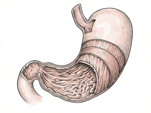 Hand Drawn Stomach Anatomy Illustration Cutaway View Isolated on White Background