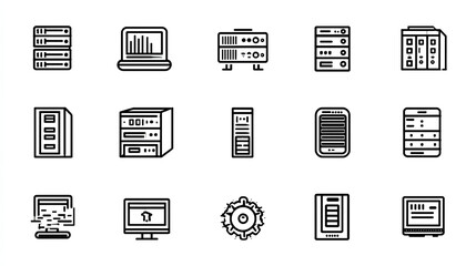 Fototapeta premium Big Data line editable icon set containing database data center server storage hosting Stock Vector