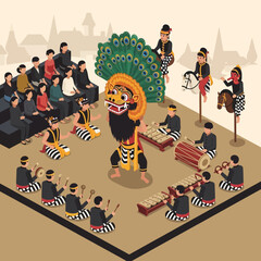 Traditional Indonesian cultural performance with gamelan orchestra and Barong dance. © agussssss