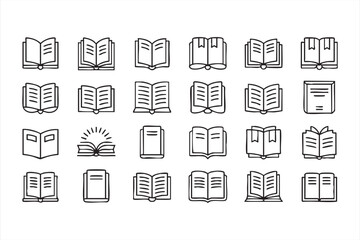 Modern Open Book Line Icons for Knowledge and Learning Concepts