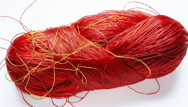 A Tangled Mass Of Thin Red String With Small Yellow Tips Artfully Arranged Isolate Thread Fiber Material Craft Transparent Background Yarn Texture Abstract