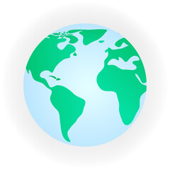 Fototapeta premium Globe vector illustration. Planet Earth in minimalist style isolated on white background. Earth Day symbol. Simplified Earth illustration with blue Oceans and Green continents with gradient