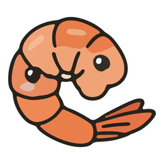Naklejka premium Cute Kawaii Shrimp Character Seafood Cartoon Mascot Vector
