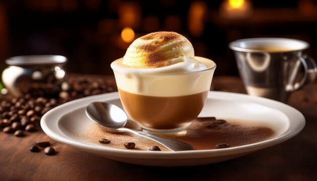 Photo Realistic Image Of Italian Affogato With Vanilla Gelato And Espresso