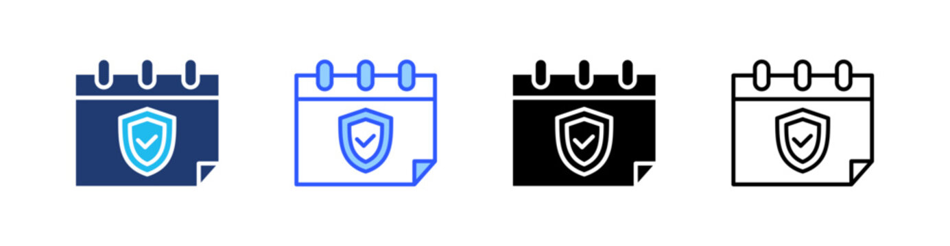 Insurance Date Multi Style Icon Set Vector 