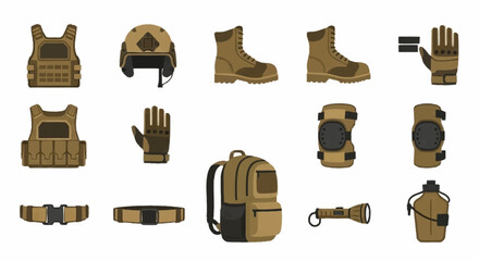 Military tactical gear and equipment set illustration. © Busbus