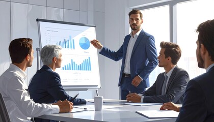 Fototapeta premium Businessman presenting data to colleagues in a meeting