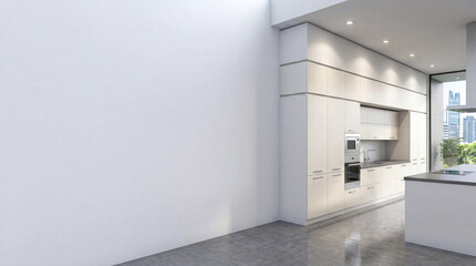  Modern Contemporary kitchen room interior .white and cream color material 3d render 
