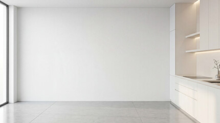  Modern Contemporary kitchen room interior .white and cream color material 3d render 