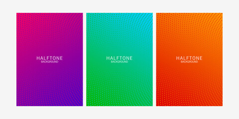 Halftone dot backdrop set with multi color using cover background, colorful halftone background collection with beautiful gradient style in vector flat style illustration.