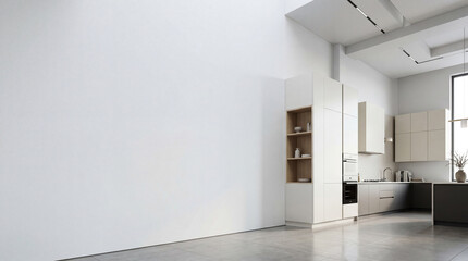  Modern Contemporary kitchen room interior .white and cream color material 3d render 