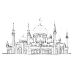 Fototapeta premium Elegant mosque architecture with domes and minarets illustration