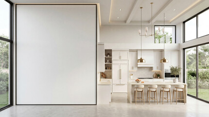  Modern Contemporary kitchen room interior .white and cream color material 3d render 