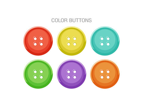 Needlework shirt button in vector isolated, sewing button with multi color flat style in vector collection, colorful buttons clipart using cloths fashion.