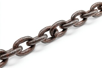 Obraz premium Rustic rusty iron chain links on white background for industrial concepts