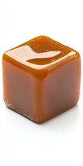 Glimmering Caramel Cube on White Background for Sweet Treats