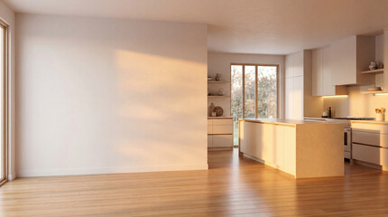  Modern Contemporary kitchen room interior .white and cream color material 3d render 