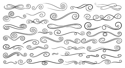 Obraz premium Swirls decorative set with flowing lines and curls featuring curves, swirling, ornaments with patterns and designs