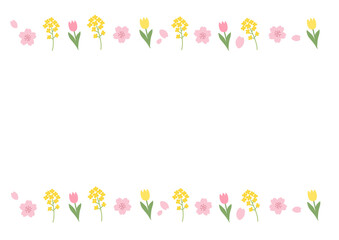 春の背景イラスト　春のお花のイラスト　詰め合わせ　春素材　春のバナー　 ロゴ　桜
