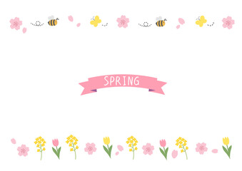 春の背景イラスト　春のお花のイラスト　詰め合わせ　春素材　春のバナー　 ロゴ　桜
