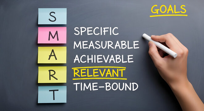 Business goals concept with SMART objectives on chalkboard