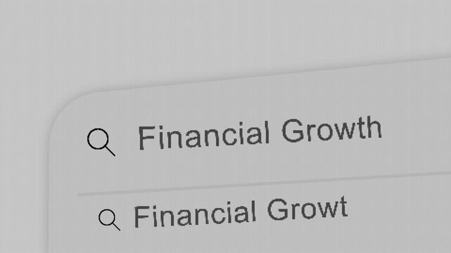Typing Financial Growth in Search Bar UI Animation Close-up