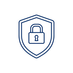 A blue shield with a lock icon inside representing security isolated on transparent background