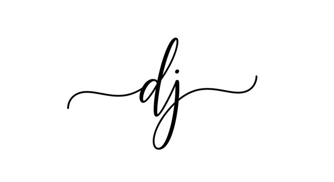 Minimalist black cursive script merging the letters d and j with elegant swashes