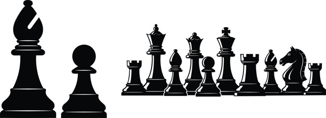Chess pieces silhouettes set strategy board game king queen rook knight pawn vector illustration collection © V Stock