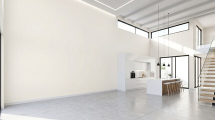 Fototapeta premium elegant contemporary white room kitchen room interior ,Color of the Year 2026 – Cloud Dancer ,copy space .3D render