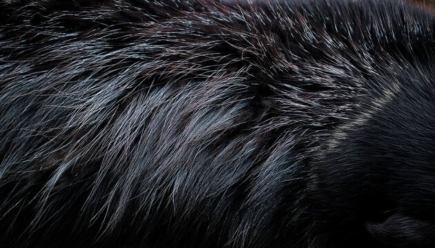 Texture Beautiful Black Fluffy Fox Fur Close Up Black Background