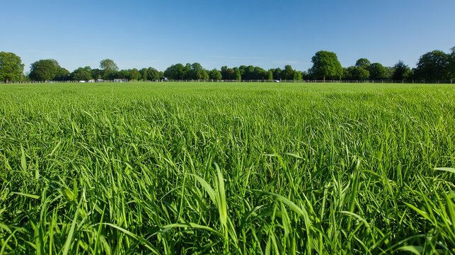 ryegrass. Vast meadow of lush perennial ryegrass waving under a clear blue sky. event programs, museum guides, designed for cultural heritage projects and event programs, supports education.