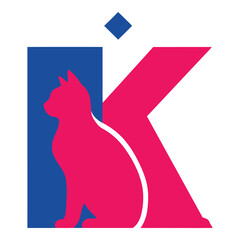 Geometric cat silhouette in pink and blue abstract letter design icon © MDRIDWNUL