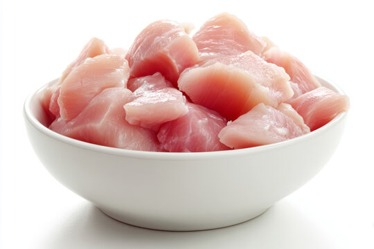 Raw chicken diced chicken fresh poultry chicken meat white bowl cooking ingredient healthy protein uncooked food kitchen preparation food
