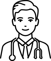 Obraz premium Hand Drawn Professional Doctor Wearing a Stethoscope Black and White Avatar Illustration in Minimal Line Art Style Design