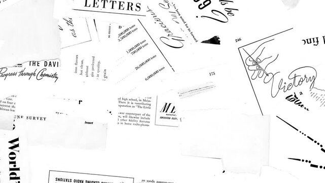 Fast newspaper headlines animation.Stop-motion loop of vintage news clippings.Vintage newspaper collage loop