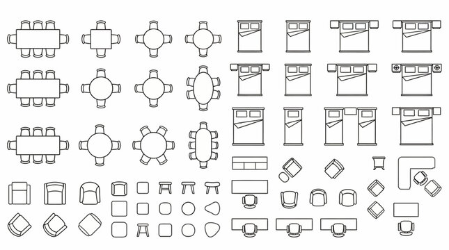 Large Collection of Furniture Floor Plan Symbols for Architectural Interior Design and Space Planning