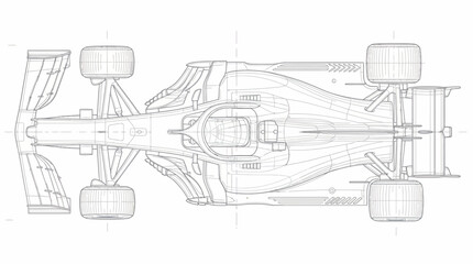 Obraz premium Formula Racing Car Top View Technical Drawing and Aerodynamic Blueprint