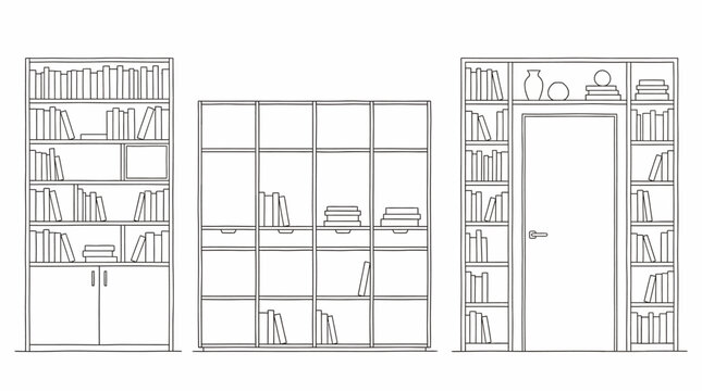 Library Bookshelf and Storage Cabinet Elevations for Interior Wall Design