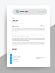 Obraz premium Professional Blue Corporate Letterhead Template for Business Branding, Official Company Document Layout with Logo Placement and Abstract Geometric Background