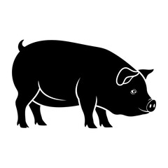 Fototapeta premium A black silhouette of a pig standing on all fours with a curly tail.