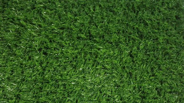 Football ball moving across green grass in a rolling motion, illustrating sport movement, football practice environment, and natural field texture.