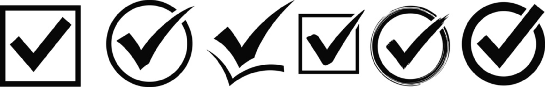 Checkmark Icon Set in Different Shapes and Styles for Selection and Approval