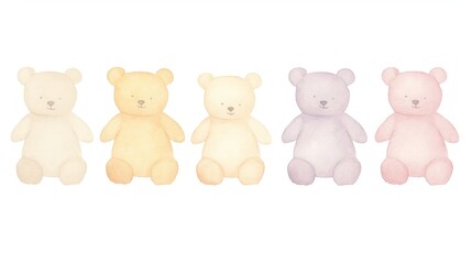 Fototapeta premium Teddy bears as divider watercolor plush toy.