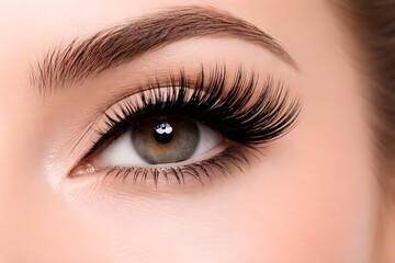 Obraz premium Close up of female eye with long eyelashes, beauty makeup concept