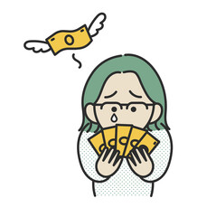 Naklejka premium 支出が増えお金が飛んでいくイメージのイラスト